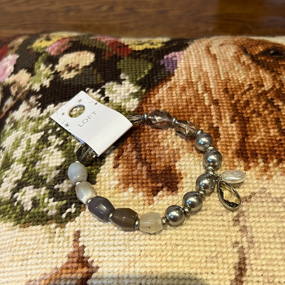 LOFT Silver and Gray Acrylic Beaded Bracelet